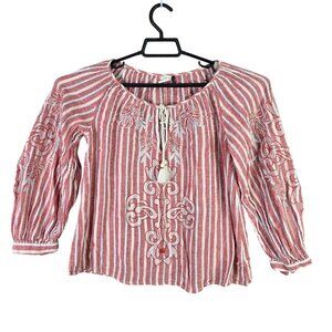 Womens Anthropologie Akemi + Ken Red & White Striped Linen Blend Blouse Top M